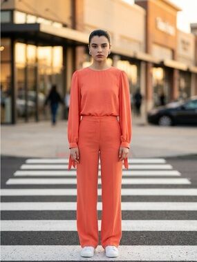 Dorothy Perkins Coral Tie-Cuff Long Sleeve Blouse